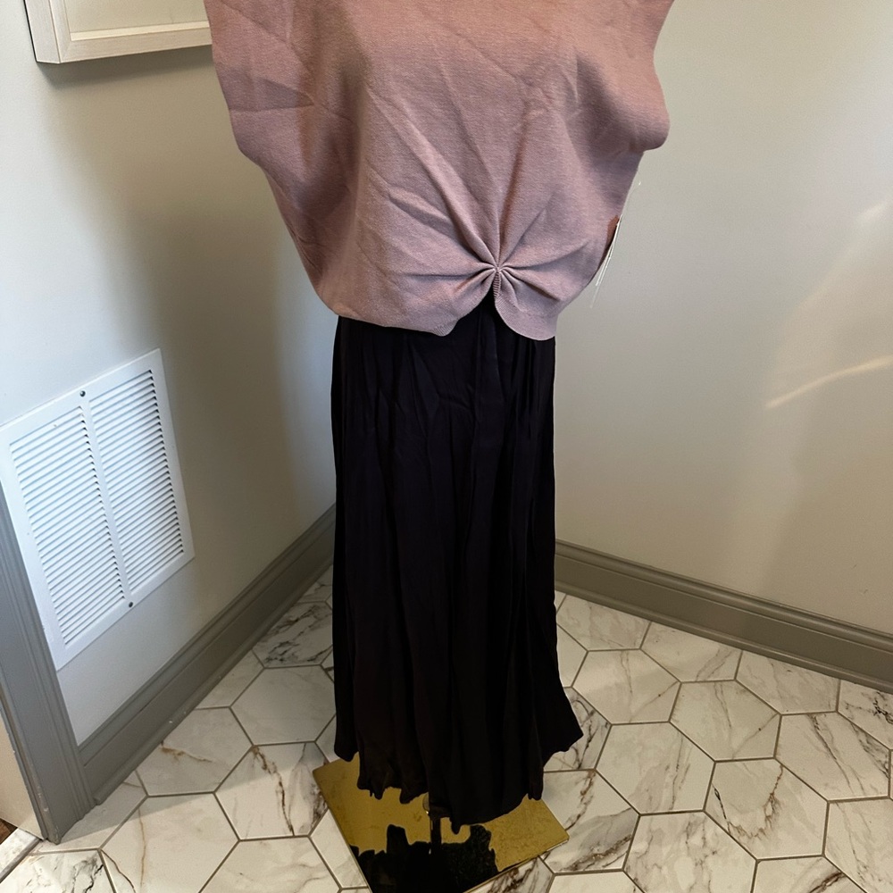 Anthropologie Deep purple under dress with mauve sweater on top